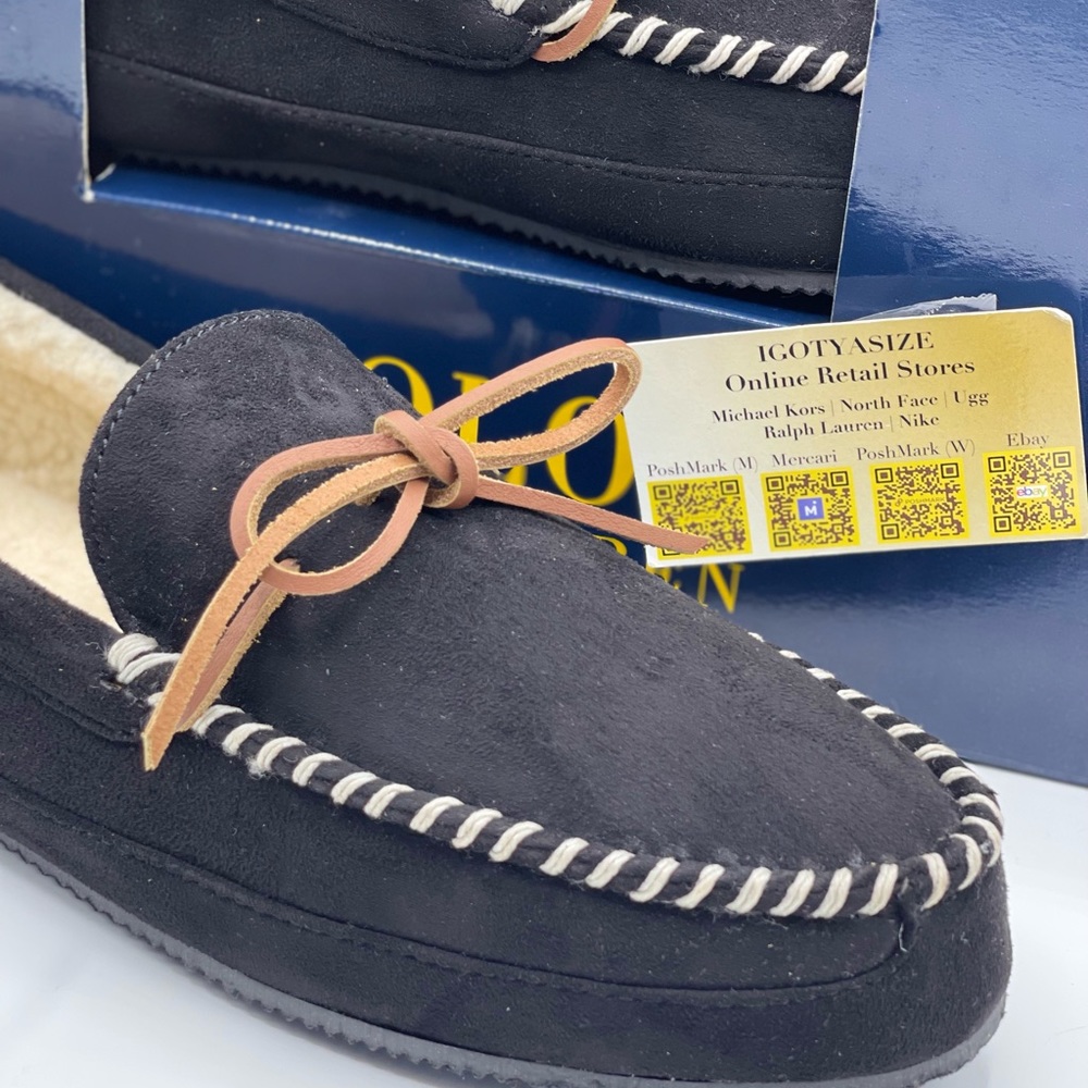 Polo Ralph Lauren Men's Black Moccasin Slippers 13 - Memory Foam Comfort - Picture 2 of 7